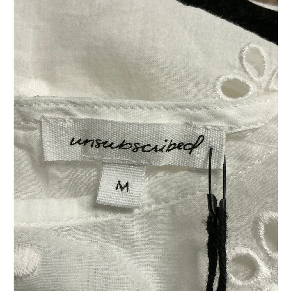 Unsubscribed Elegant White Eyelet Ruffle Bib Top Women’s Size M - Picture 3 of 6